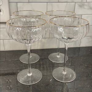 Elegant Gold Rim Rippled Coupe Glasses Set of 4